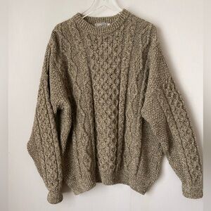 Tweedy Irish Aran Sweater Cable Knot Wool XXL
